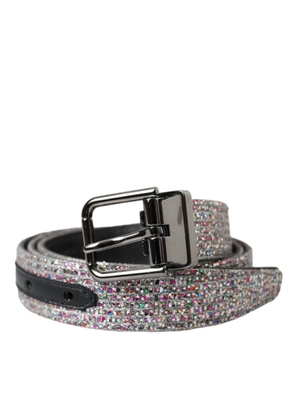 Multicolor Embellished Silver Metal Buckle Belt - 90 cm / 36 Inches