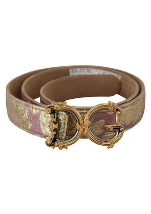 Pink Jaquard DG Logo Gold Metal Buckle Belt - 75 cm / 30 Inches