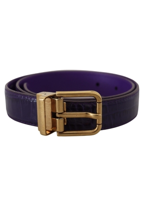 Purple Exotic Leather Gold Metal Buckle Belt - 70 cm / 28 Inches