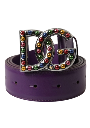 Purple Leather DG Logo Studs Metal Buckle Belt - 80 cm / 32 Inches