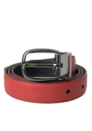 Red Leather Silver Metal Buckle Belt Men - 95 cm / 38 Inches