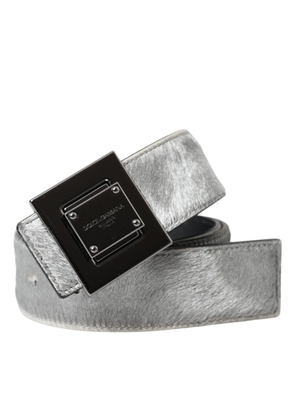 Silver Leather Square Metal Buckle Belt - 80 cm / 32 Inches