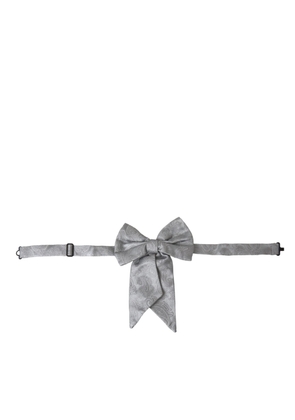 Silver Ribbon Silk Adjustable Neck Men Bow Tie