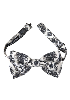 White Black Floral Adjustable Men Neck Bow Tie