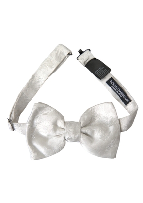 White Floral Silk Adjustable Men Neck Bow Tie