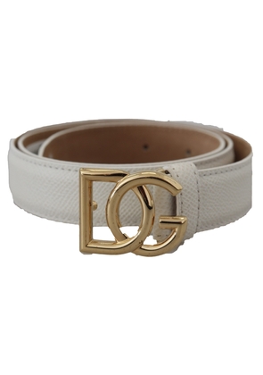 White Leather Gold DG Logo Buckle Belt Women - 75 cm / 30 Inches