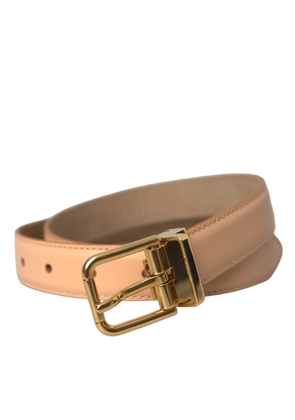 Beige Calfskin Leather Gold Metal Buckle Belt - 80 cm / 32 Inches