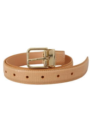 Beige Exotic Leather Gold Metal Buckle Belt - 75 cm / 30 Inches