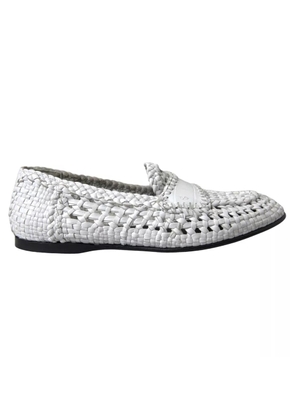 White Woven Leather Men Slip On Loafers Shoes - EU40.5/US7.5