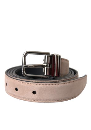 Beige Suede Leather Silver Buckle Belt Men - 105 cm / 42 Inches