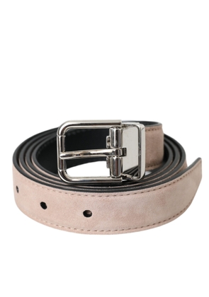 Beige Suede Leather Silver Buckle Belt Men - 105 cm / 42 Inches