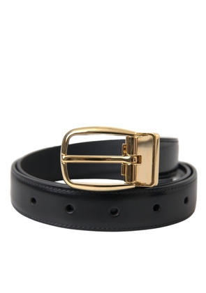 Black Calf Leather Gold Metal Buckle Belt - 75 cm / 30 Inches