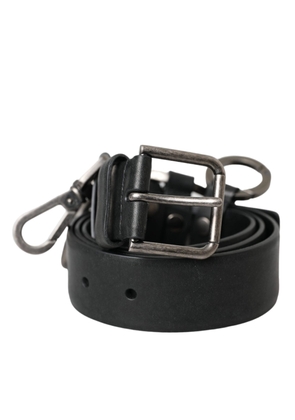 Black Calf Leather Silver Metal Buckle Belt - 90 cm / 36 Inches