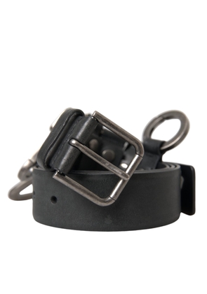 Black Calf Leather Silver Metal Buckle Belt - 90 cm / 36 Inches