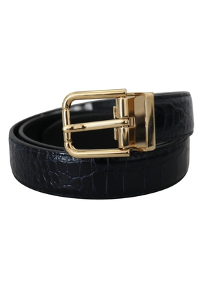 Black Exotic Leather Gold Metal Buckle Belt - 75 cm / 30 Inches