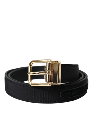 Black Gros Grain Gold Metal Buckle Belt Men - 80 cm / 32 Inches