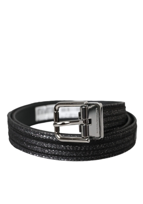 Black Jacquard Stripes Silver Metal Buckle Belt - 90 cm / 36 Inches