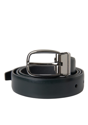 Black Leather Silver Metal Buckle Belt Men - 95 cm / 38 Inches