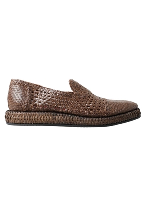 Dolce & Gabbana Brown Woven Leather Loafers Casual - EU40/US7