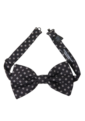 Black Patterned Silk Adjustable Neck Men Bow Tie