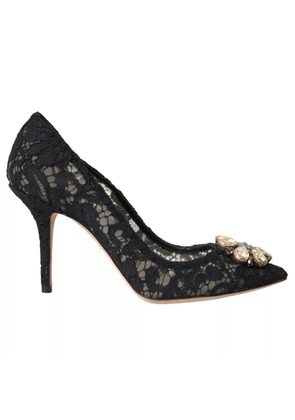 Black Taormina Lace Crystal Heel Pumps Shoes - EU38.5/US8