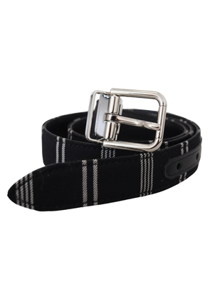 Black White Cotton Metal Silver Buckle Belt - 75 cm / 30 Inches