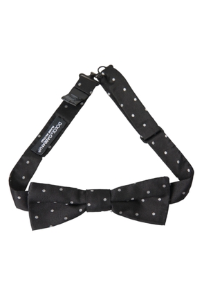 Black White Polka Dot Silk Men Neck Bow Tie