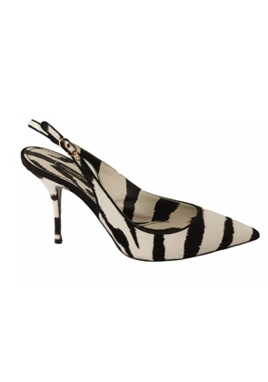 Black White Zebra Leather Heels Slingback Shoes - EU38.5/US8