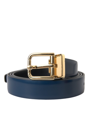 Blue Calf Leather Gold Metal Buckle Belt Men - 110 cm / 44 Inches