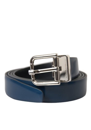 Blue Calf Leather Silver Metal Buckle Belt Men - 110 cm / 44 Inches