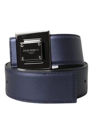 Blue Leather Square Metal Buckle Belt - 80 cm / 32 Inches