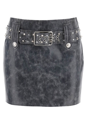 Alessandra rich leather mini skirt with belt and appliques - 38 Grey