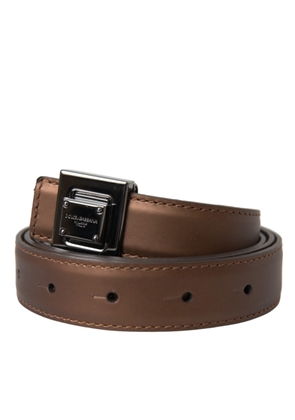 Bronze Leather Square Metal Buckle Belt - 85 cm / 34 Inches