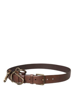 Brown Calf Leather Gold Metal Buckle Belt Men - 90 cm / 36 Inches