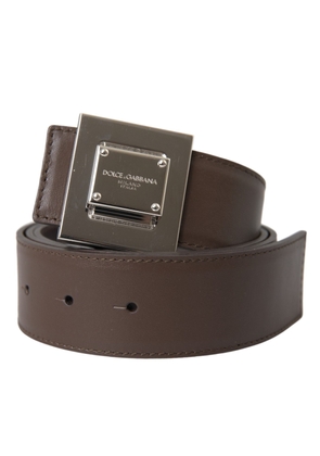 Brown Calf Leather Square Metal Buckle Belt - 80 cm / 32 Inches