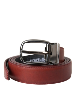 Brown Leather Silver Metal Buckle Belt Men - 95 cm / 38 Inches