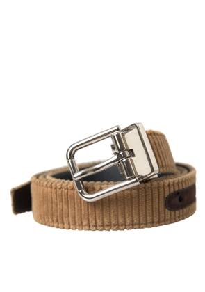 Brown Velvet Silver Metal Buckle Belt Men - 90 cm / 36 Inches