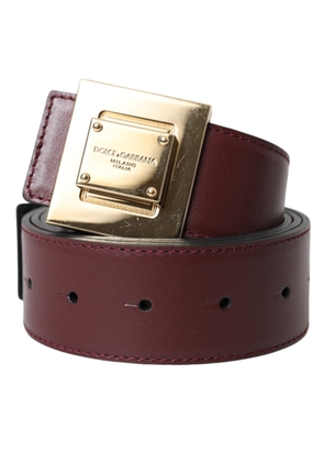 Burgundy Leather Square Metal Buckle Belt - 85 cm / 34 Inches