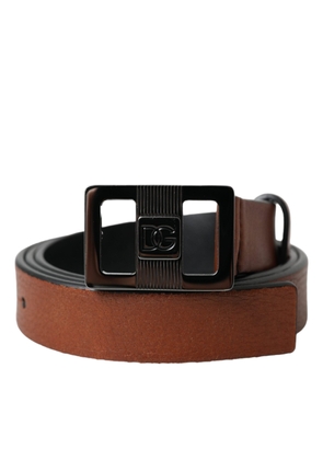 Dark Brown Leather Square Metal Buckle Belt - 80 cm / 32 Inches