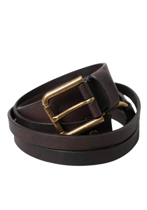 Dark Brown Leather Gold Metal Buckle Women Belt - 85 cm / 34 Inches