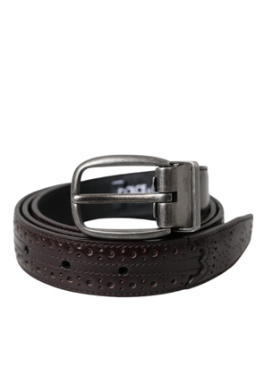 Dark Brown Perforated Leather Metal Buckle Belt Men - 85 cm / 34 Inches