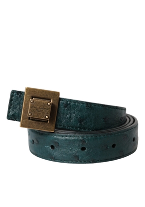 Dark Green Leather Square Metal Buckle Belt - 90 cm / 36 Inches