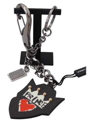 Dolce & Gabbana Black Prince Studs Logo Silver Brass Keychain