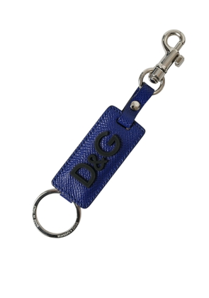 Dolce & Gabbana Blue Calf Leather DG Logo Silver Brass Keyring Keychain