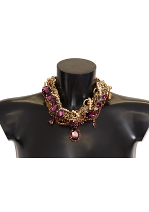 Dolce & Gabbana Gold Brass Sicily Purple Crystal Necklace