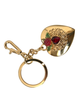 Dolce & Gabbana Metallic Gold Brass Heart Floral Pendant Keychain Keyring