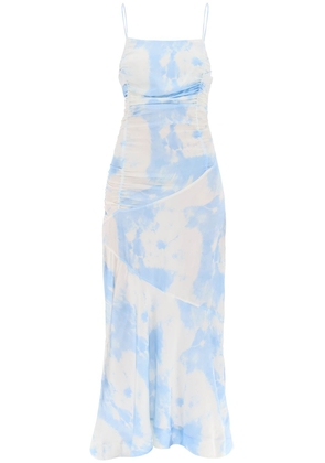 maxi printed tie-dye satin dress with r - 36 White