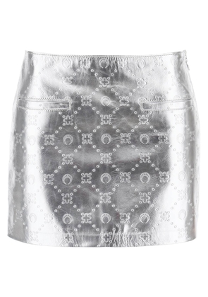 moonogram mini skirt in laminated leather - 36 Silver