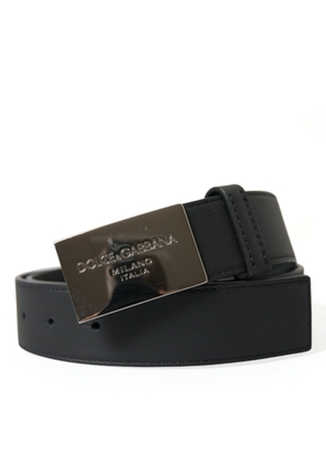 Dolce & Gabbana Black Leather Silver Metal Buckle Men Belt - 80 cm / 32 Inches