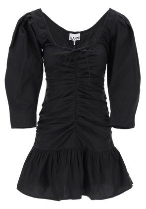 Ganni mini poplin dress with curved sleeves - 34 Black